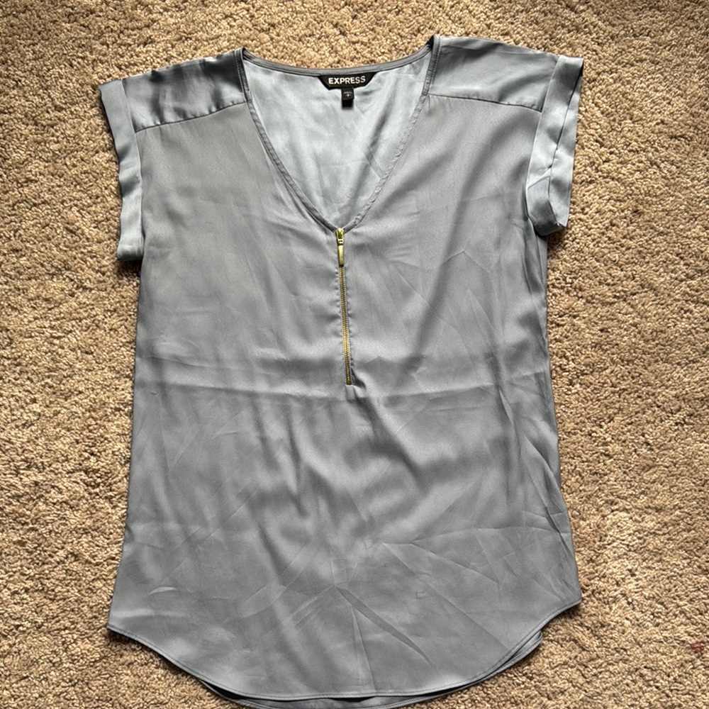 Express Women's Gray V-Neck Top